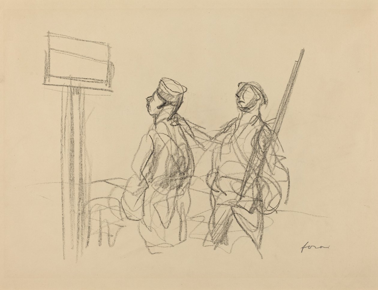 Két katona egy plakátot néz, valószínűleg 1918. alkotó: Jean Louis Forain