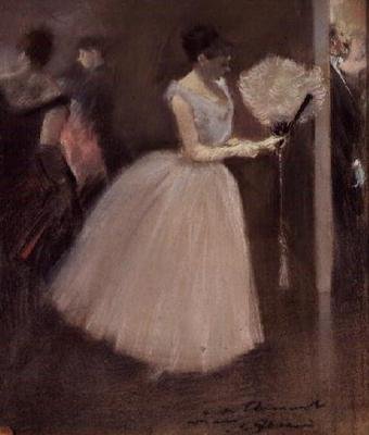 Fehér ruhás nő legyezővel, 1884 körül alkotó: Jean Louis Forain