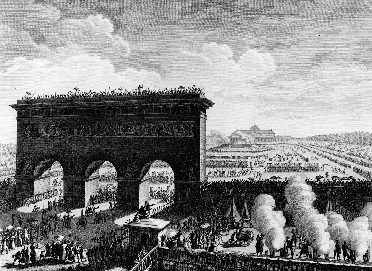 Francia forradalom: A Föderáció ünnepe 1790. július 14-én a párizsi Champs de Mars-on. Berthaut metszete Prior után. Párizs, a Forradalomtörténeti Intézet könyvtára alkotó: Jean Louis II (after) Prieur