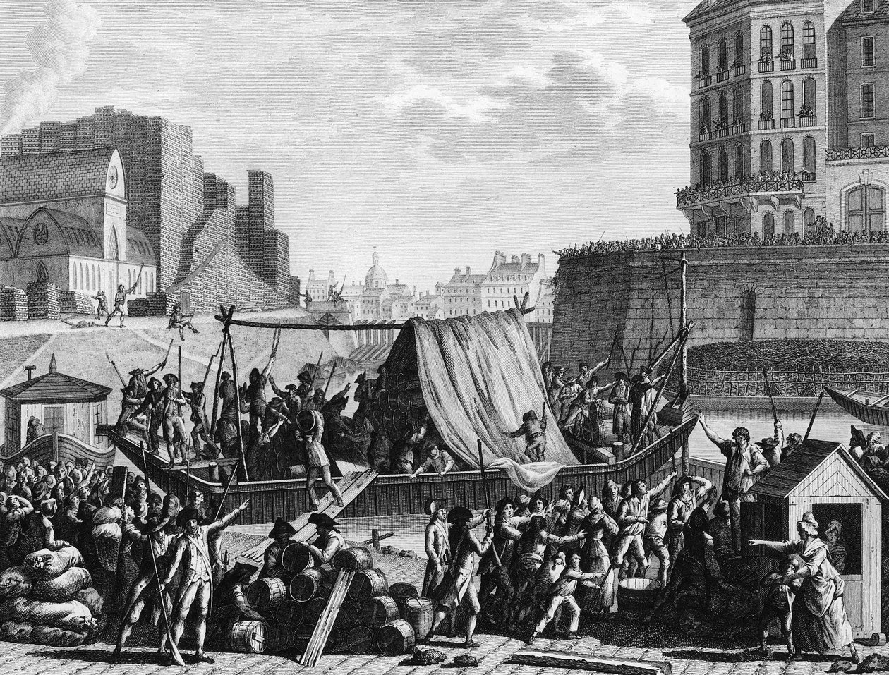 Francia forradalom: Porhajó-megálló Saint Paul kikötőjében augusztus 6-án alkotó: Jean Louis II (after) Prieur