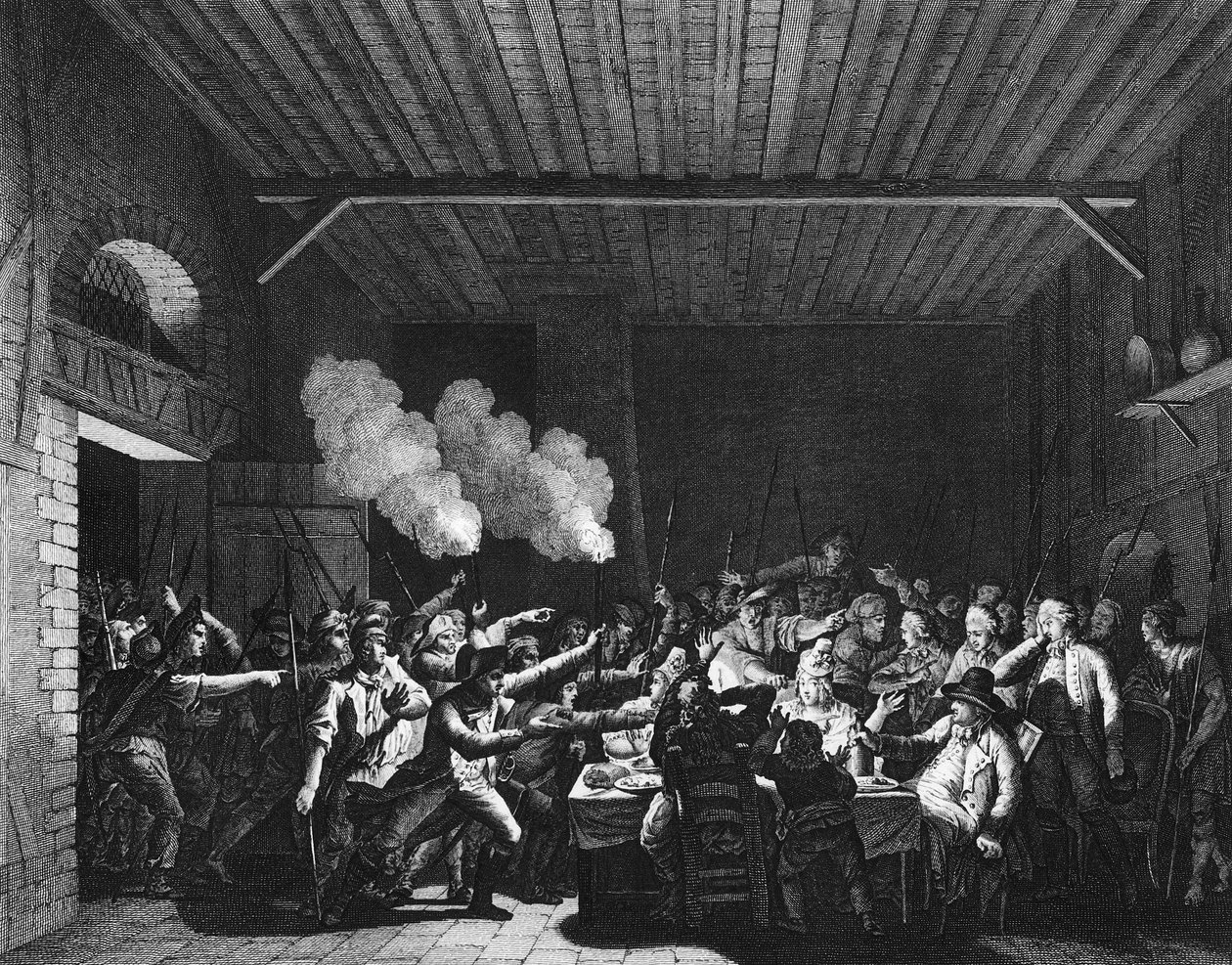Francia forradalom: A varennes-i hazafiak belépnek az élelmiszer-mártásba, és felismerik XVI. Lajos királyt (1754-1793) repülés közben alkotó: Jean Louis II (after) Prieur