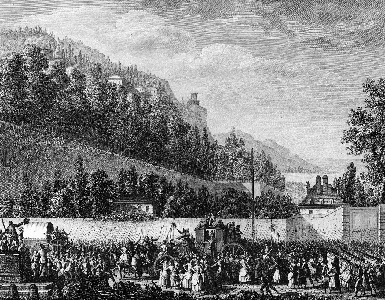 Francia forradalom: A hallei hölgyek Versailles-ba mennek a királyért október 5-én alkotó: Jean Louis II (after) Prieur