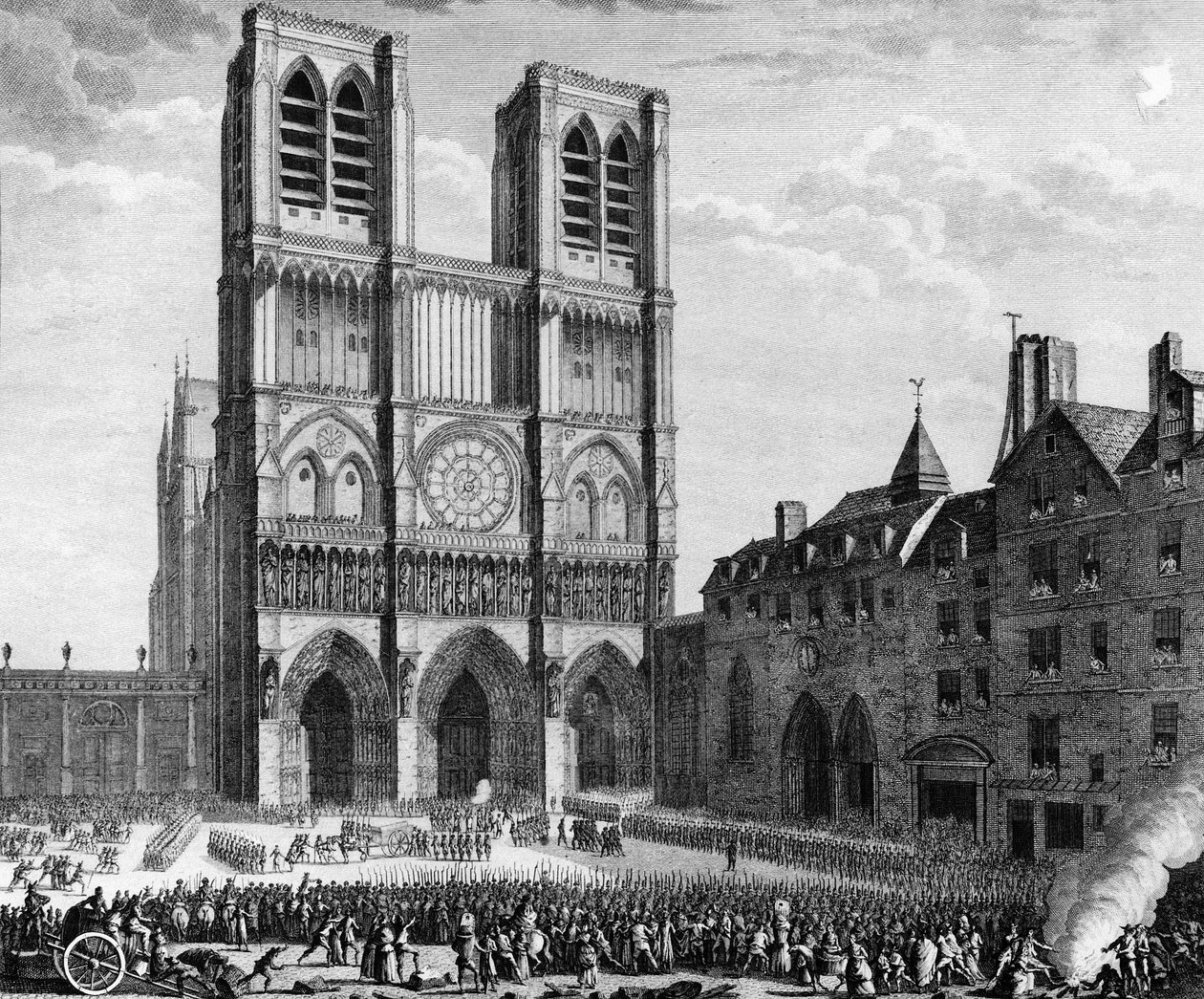 Francia forradalom: Thomas de Mahy, de Favras márki (1744-1790) jóvátételt tesz a Notre Dame de Paris előtt La cite szigetén február 19-én alkotó: Jean Louis II (after) Prieur