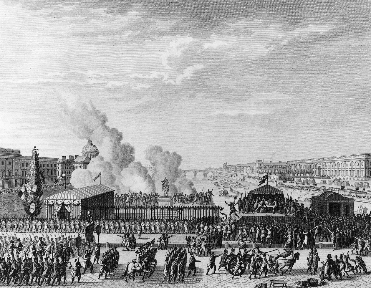 Francia forradalom: Önkéntesek a párizsi Pont Neuf-nál, július 22 alkotó: Jean Louis II (after) Prieur