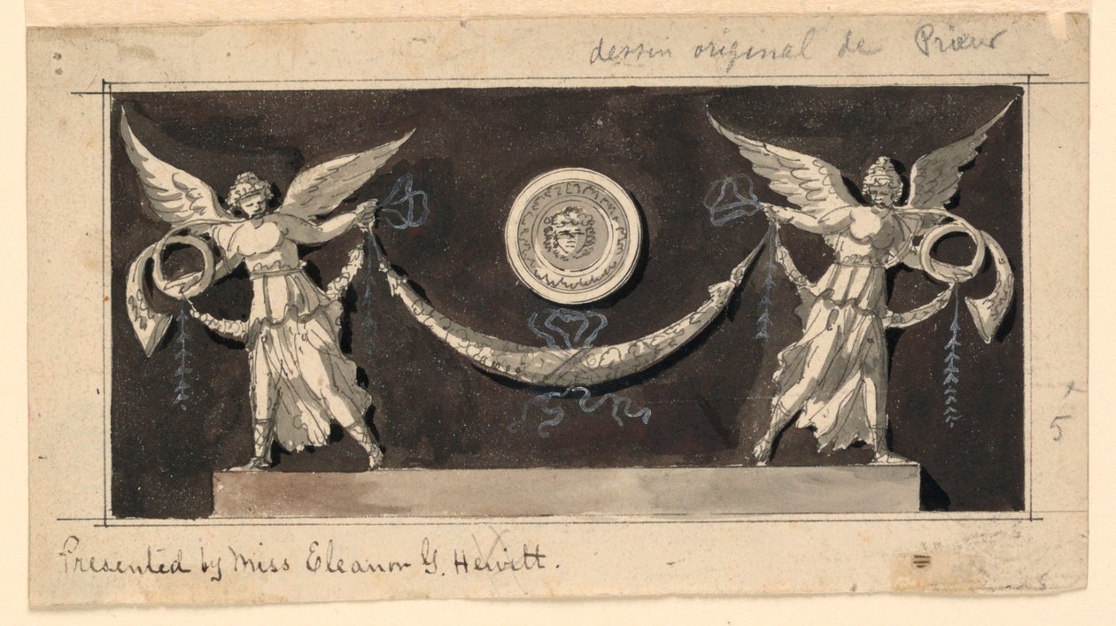 Díszítő panel: Hírességek, amelyek egy medál alatti szajrét támogatják alkotó: Jean Louis Prieur the Younger