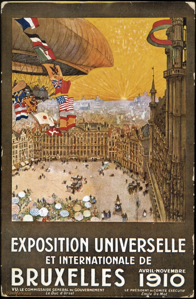 Világ- és Nemzetközi Kiállítás Brüsszelben, Jean Malvaux plakátja. Kromolitográfia alkotó: Jean Malvaux