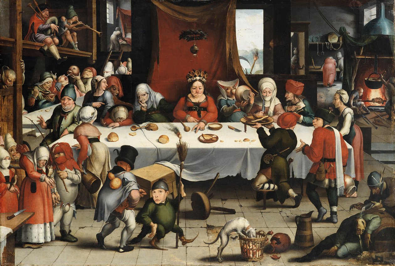 Burleszk lakoma, 1550 körül (olaj, panel) alkotó: Jean Mandyn