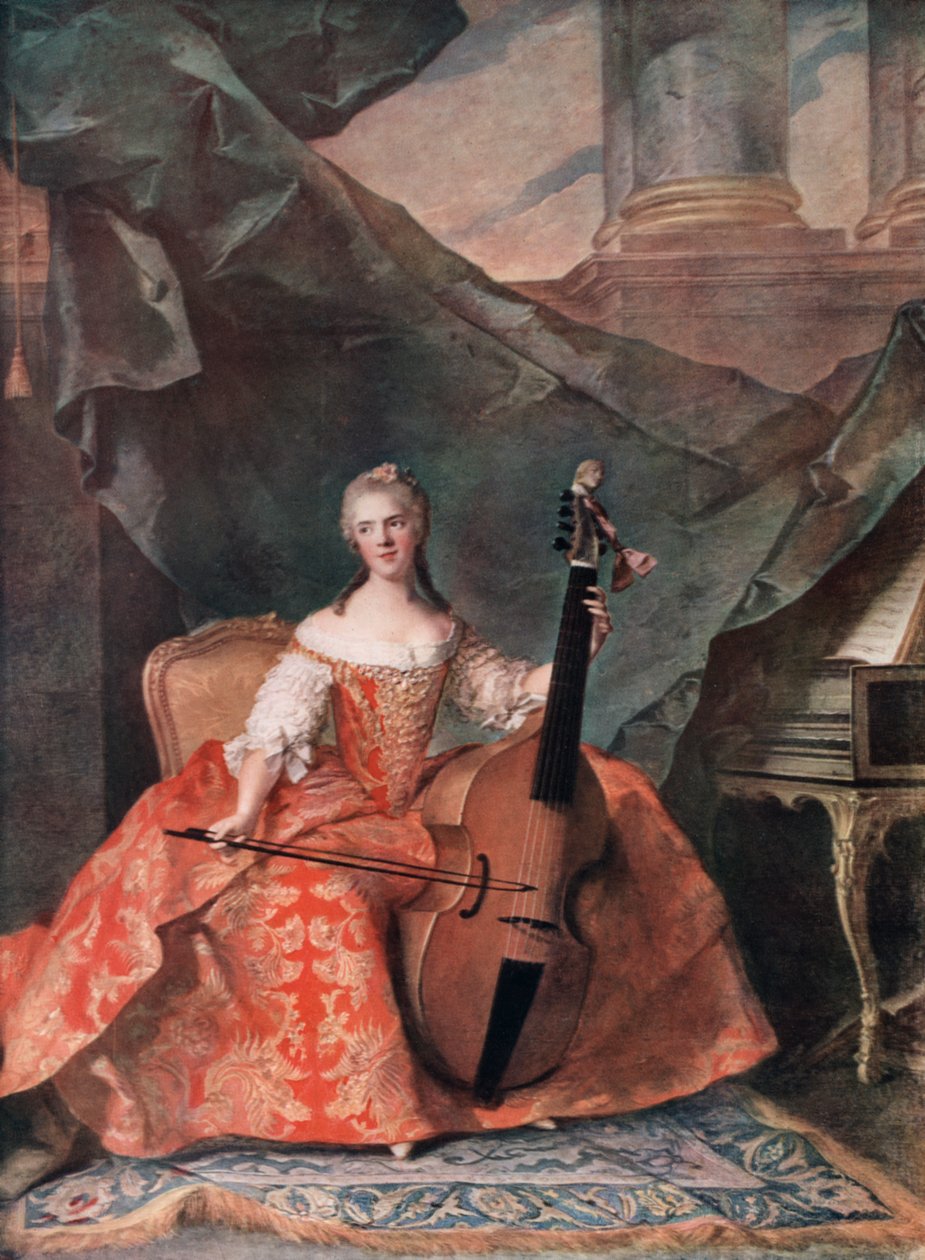 Madame Henriette de France udvari jelmezben, basszusgitáron játszik, 1754. alkotó: Jean Marc Nattier