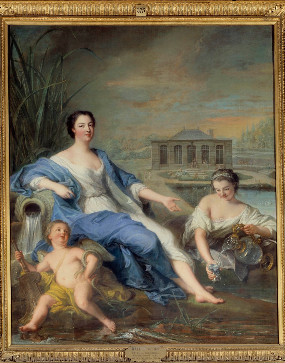 Marie Anne de Bourbon Mademoiselle de Clermont (1697-1741) teljes alakos portréja Jean Marc (Jean-Marc) Nattier (1685-1766) Chantilly festményéből származó ásványvizekkel alkotó: Jean Marc Nattier