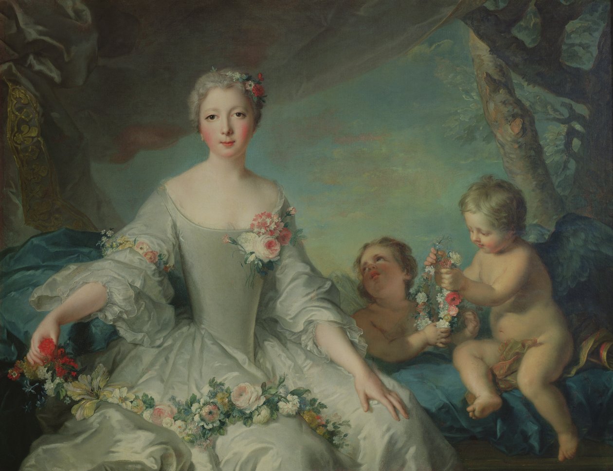 A portré feltehetően Louise Diane dOrleans (1716-36) mint Flora, 1731 alkotó: Jean Marc Nattier