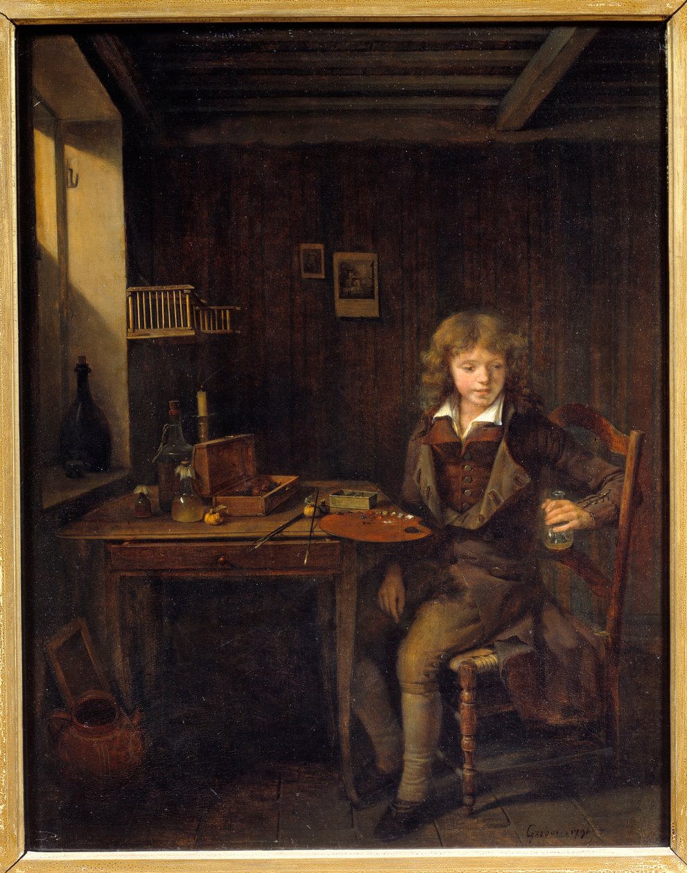 Egy fiatal diák mestere színeit készíti elő Jean Michel Grobon festménye (1770-1853) 19. századi Lyon, Musee des Beaux Arts alkotó: Jean Michel Grobon