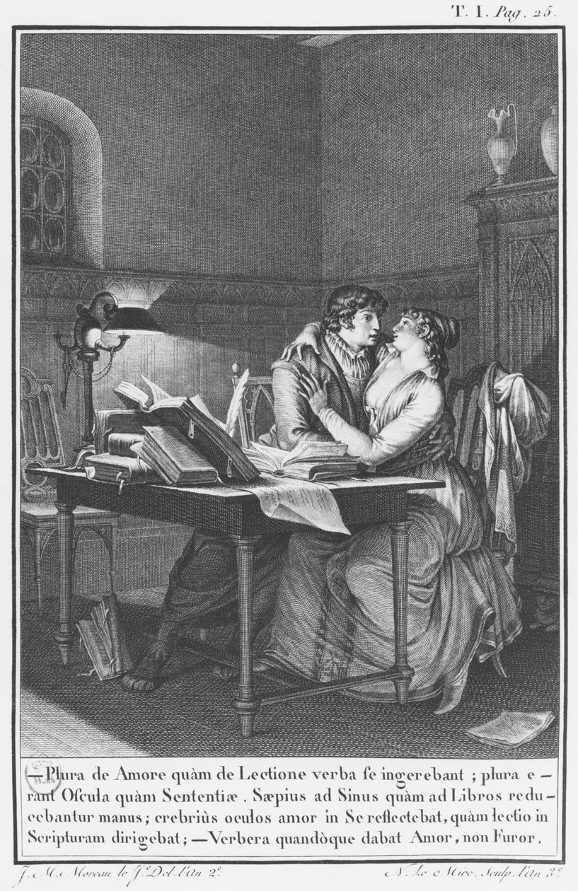 Heloise és Abelard tanulmányukban, illusztráció a „Lettres d