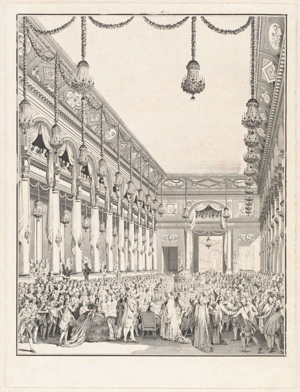 A királyi ünnep – Monsignor, Dauphin születése alkalmából tartott ünnep, 1782. január 21. alkotó: Jean Michel Moreau the Younger