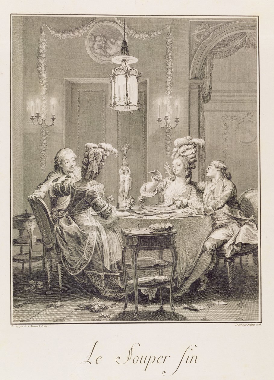 A finom vacsora, 1781, metszet: I.S. Helman (1743-1809) alkotó: Jean Michel the Younger Moreau
