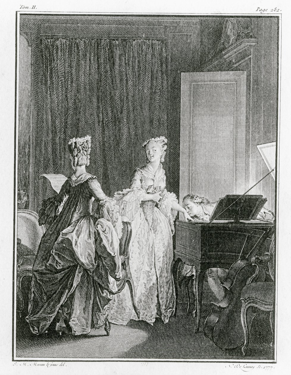 Csembaló, illusztráció Jean-Jacques Rousseau (1712-78) „La Nouvelle-Heloise” című művéből, Noel Le Mire (1724-1800) metszete (lásd még: 208105) alkotó: Jean Michel the Younger Moreau
