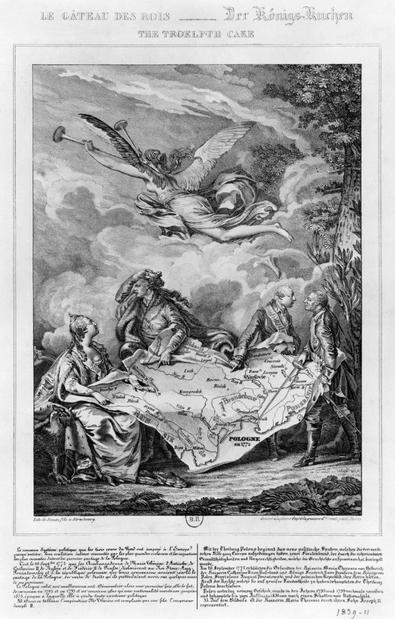 A Troelfth torta, Lengyelország első felosztása 1772. szeptember 26-án, metszett Noel Le Mire (1724-1800) (litho) (bw fotó) alkotó: Jean Michel the Younger Moreau