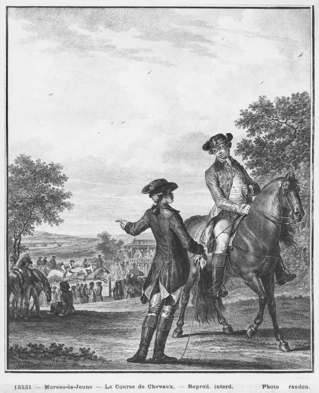 A lóverseny, Heinrich Guttenberg (1749-1818) metszete 1777 körül alkotó: Jean Michel the Younger Moreau
