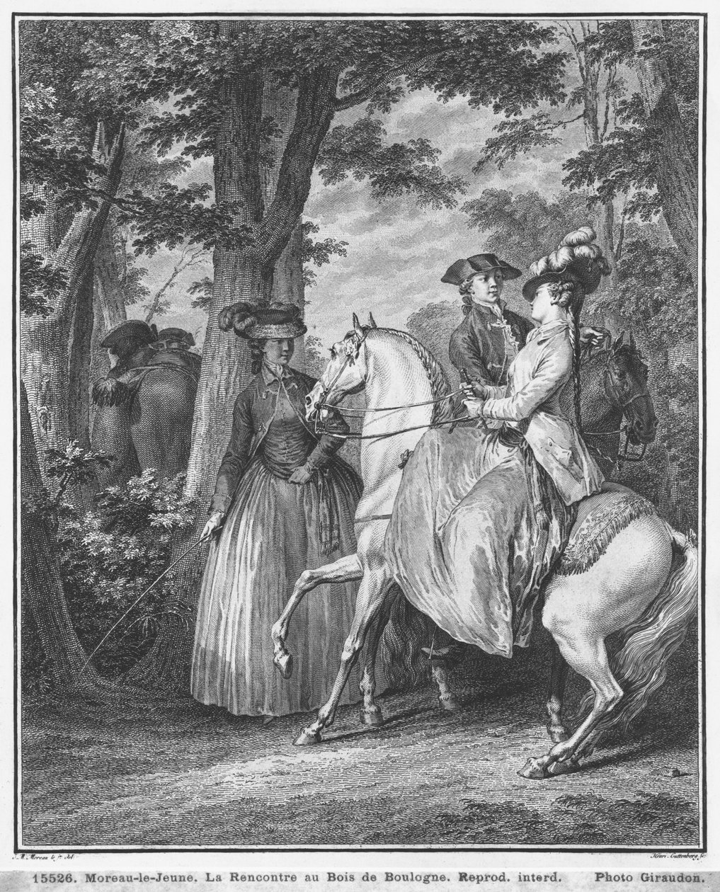 Találkozás a Bois de Boulogne-ban, Heinrich Guttenberg (1749-1818) metszete 1777 körül alkotó: Jean Michel the Younger Moreau