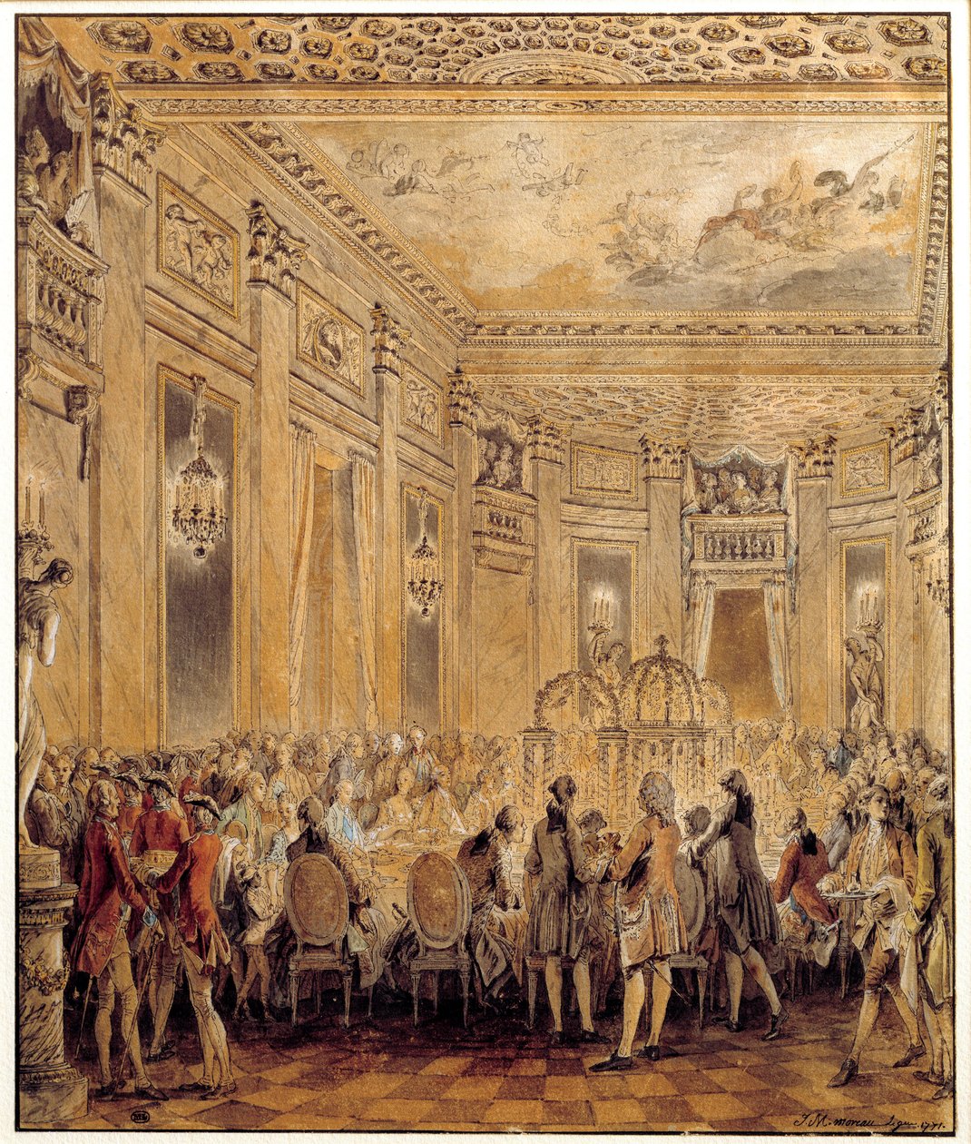 Jeanne Becu, Barry grófnője (vagy Madame), XV. Lajos szeretője, Jeanne Becu lakomája a louveciennes-i kastélyban 1771. 09. 2-án Jean Michel Moreau le Jeune (1741-1814) akvarellje. V 0,31x0,26 m Párizs, Louvre Múzeum alkotó: Jean Michel the Younger Moreau