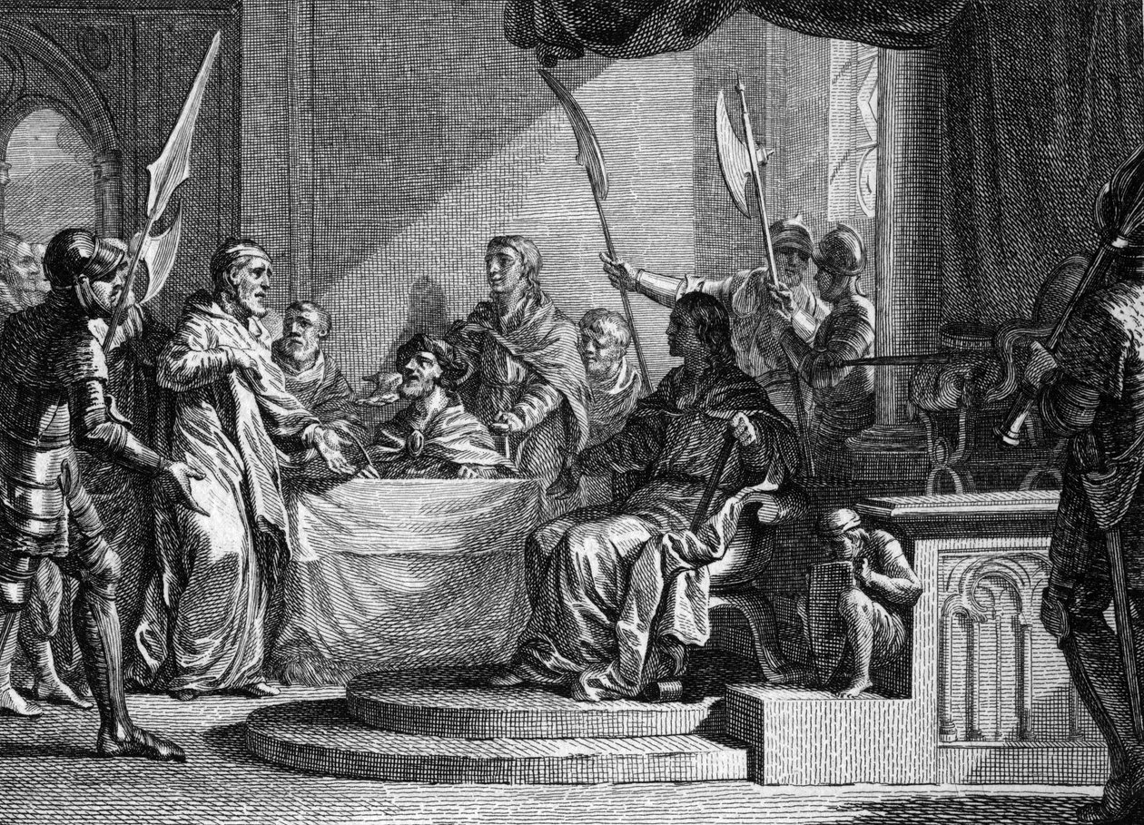 Interregne de Charles Martel, 737: Charles Martel, a palota polgármestere, Thierry IV (713-737) halála után interregne. Jean Michel Moreau metszete, aki Moreau az ifjabb (1741-1814) néven ismert alkotó: Jean Michel the Younger Moreau