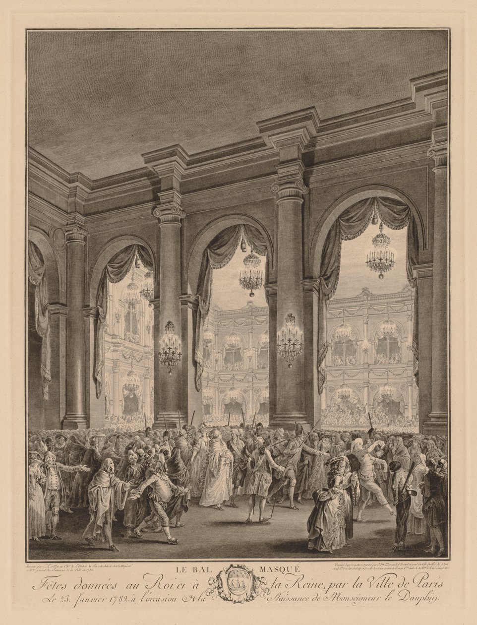 Az álarcos bál a Hôtel de Ville-ben, 1782. január 23-án. alkotó: Jean Michel the Younger Moreau