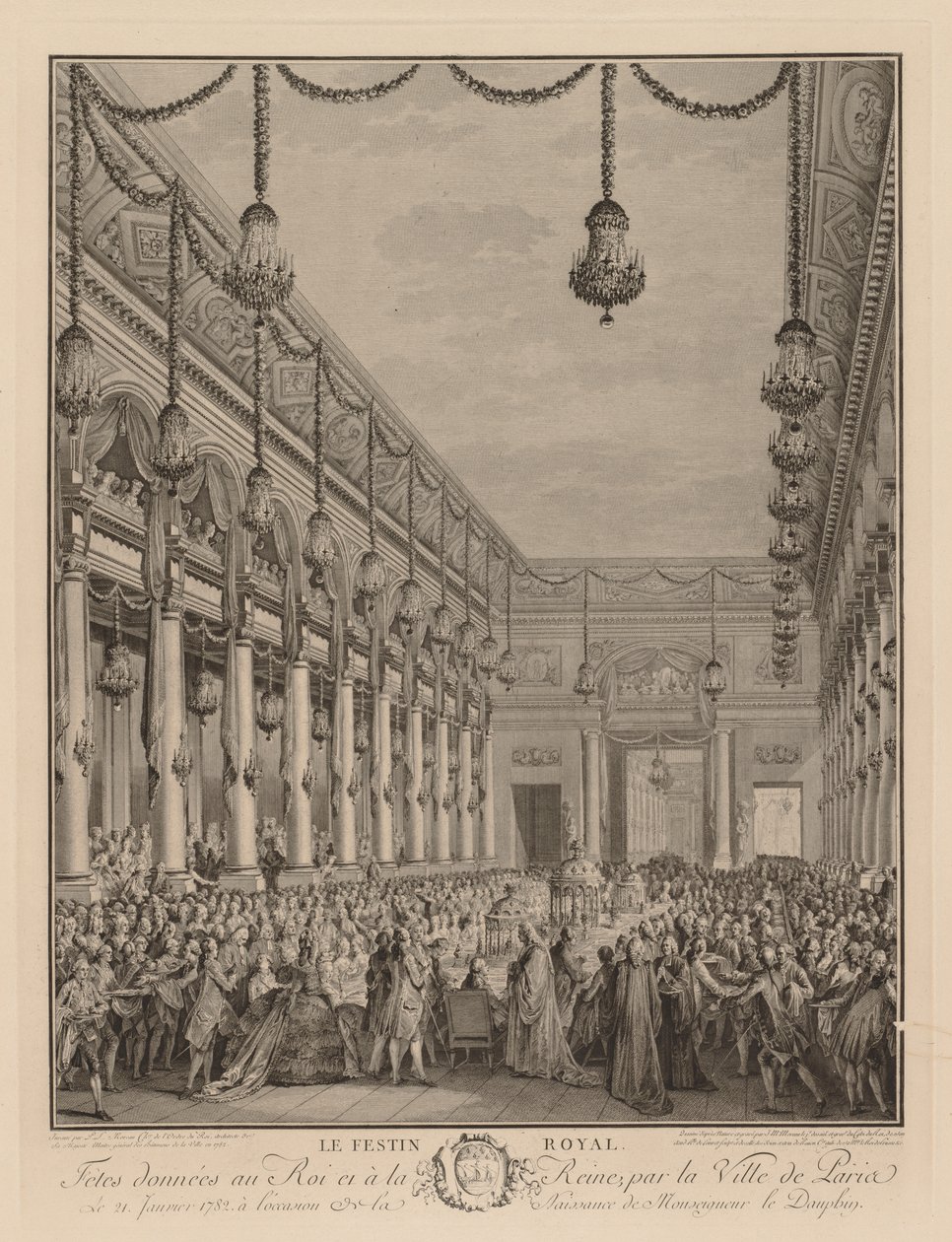 A királyi lakoma a Hôtel de Ville-ben, 1782. január 21. alkotó: Jean Michel the Younger Moreau