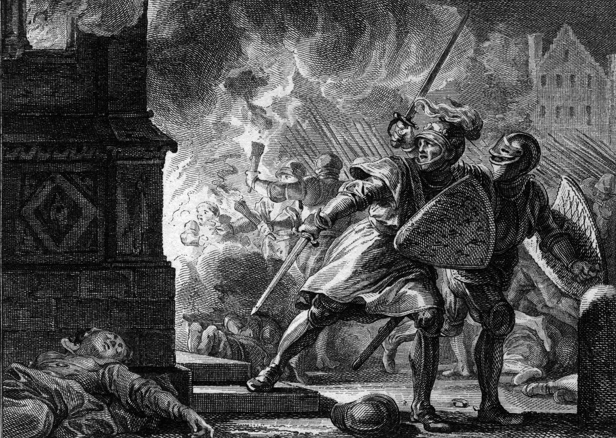 VII. Lajos ifjú vagy jámbor (1120-1180) felgyújtotta a Vitry (pezsgő) templomot, ahol a lakók menedéket kerestek alkotó: Jean Michel the Younger Moreau