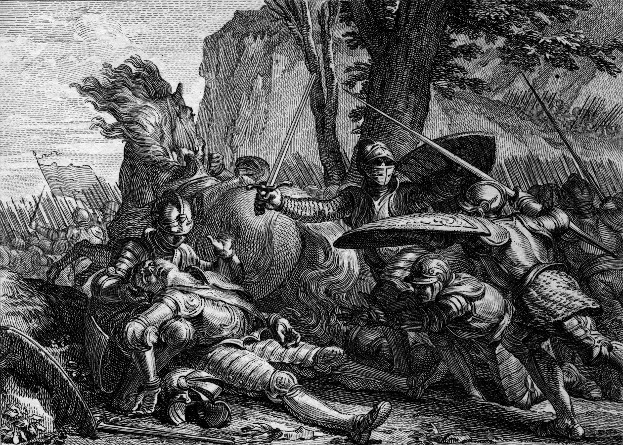 Roland meghalt a roncesvaux-i csatában Nagy Károly és a szaracénok serege között. 778. Jean Michel Moreau metszete, Moreau le Jeune (1741-1814) alkotó: Jean Michel the Younger Moreau