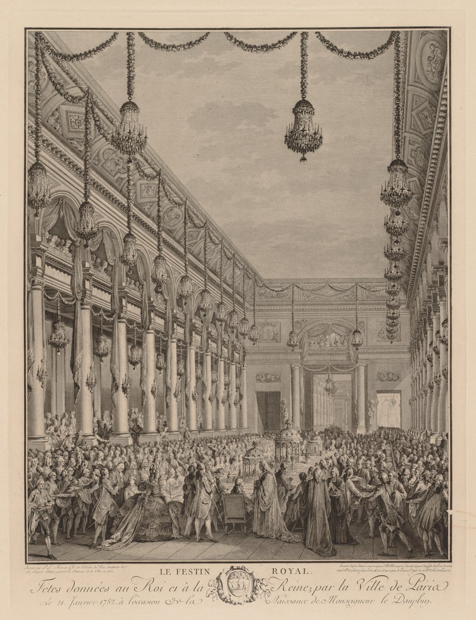 Királyi lakoma a Hôtel de Ville-ben, 1782. január 21 alkotó: Jean Michel the Younger Moreau