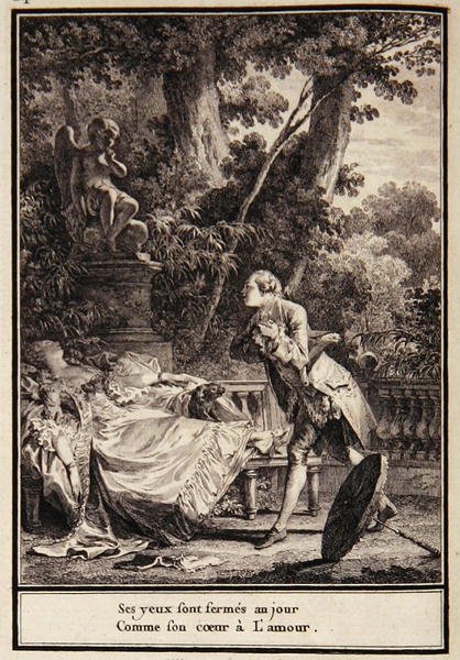 „A szeme csukva van a nap előtt, mert szívében szeretet van” – illusztráció Laborde „Choix de Chansons” című művéből alkotó: Jean Michel the Younger Moreau