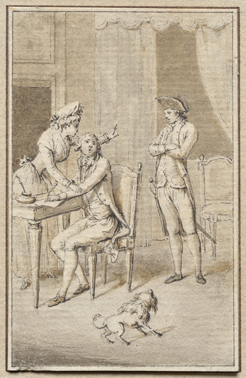 Három figura egy kutyával alkotó: Jean Michel the Younger Moreau