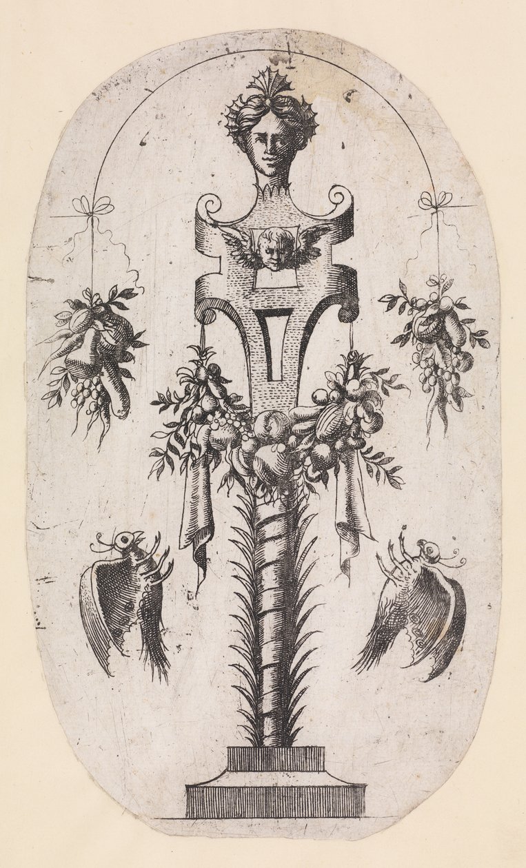 Tervezés egy időszakra a női vezetővel, pánt és trófeák, 1535-55. alkotó: Jean Mignon