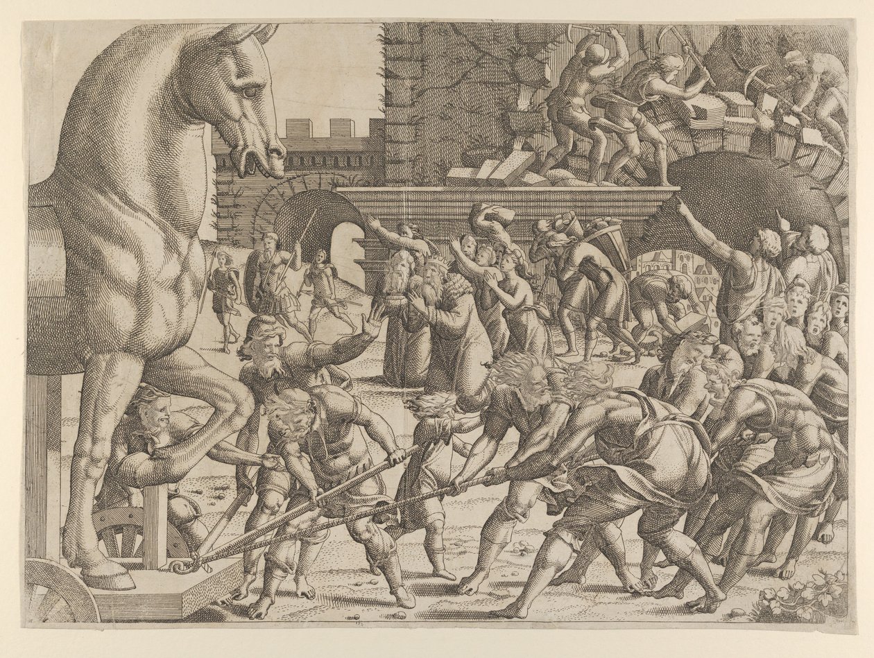 A trójaiak behozzák városukba a falovat, 1535-55. alkotó: Jean Mignon
