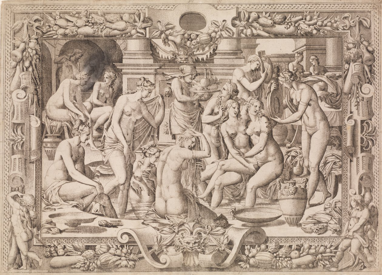 Fürdő nők, 1535-55. alkotó: Jean Mignon