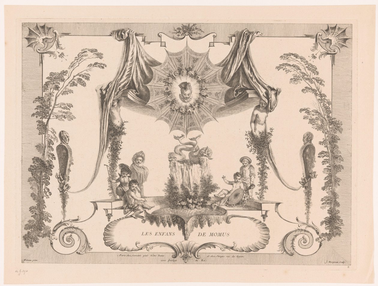 Kialakítás gyerekekkel szökőkút melletti burkolatokhoz Les Enfans de Momus (cím a tárgyon) Antoine Watteau munkája (sorozat címe) L
