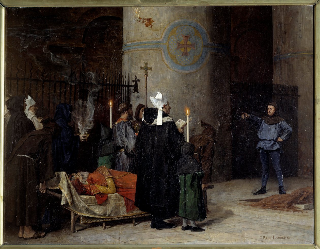 Hódító Vilmos (1027-1087), 1066-tól 1087-ig (1087) angol király temetése a caeni aux Hommes-i apátságban (Abbey-au-Hommes). Egy Asselin nevű férfi megszakítja a szertartást. Jean Paul Laurens festménye (1838-1921) alkotó: Jean Paul Laurens