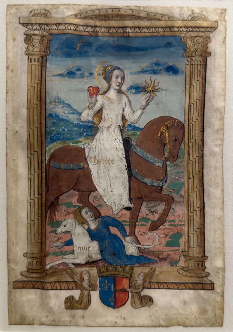 Jótékonyság és irigység. Les rondeaux des vertus, 1515 után (festett és illuminált pergamen) alkotó: Jean Pichore