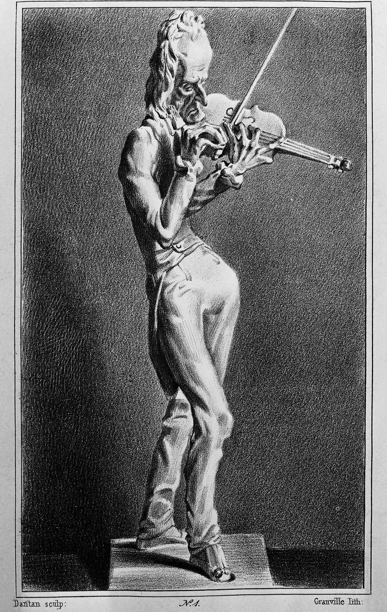 Niccolo Paganini (1782-1840) olasz hegedűművész és zeneszerző. Karikatúra Jean Pierre Dantan ifjú szobra után. alkotó: Jean Pierre (after) Dantan
