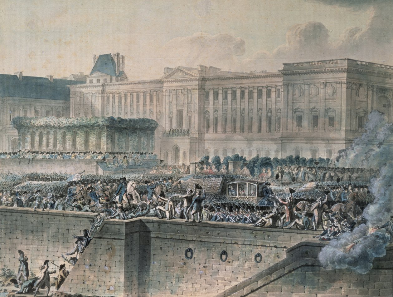 XVI. Lajos (1754-93) érkezése a Louvre elé, 1789. július 17. (wc és gouache papíron) alkotó: Jean Pierre Houel