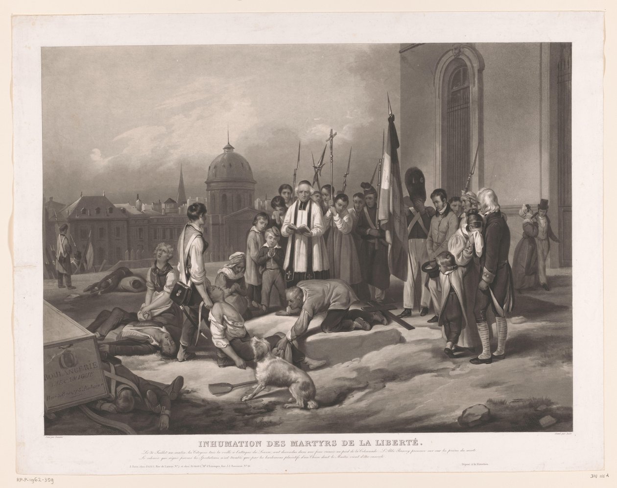 A júliusi forradalom áldozatainak temetése Inhumation des Martyrs de la Liberté (cím a tárgyon) alkotó: Jean Pierre Marie Jazet