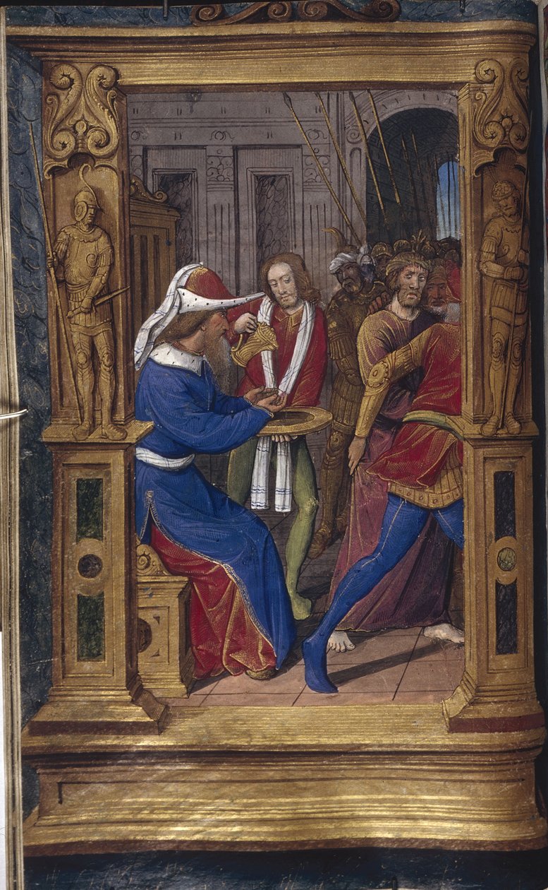 Pilátus kezet mos a Bastard Lettersből, kb. 1490-1510 alkotó: Jean Poyet