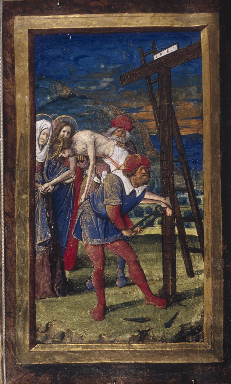 A keresztről való leszállás Lettres bâtardesből, 1490-1510 alkotó: Jean Poyet
