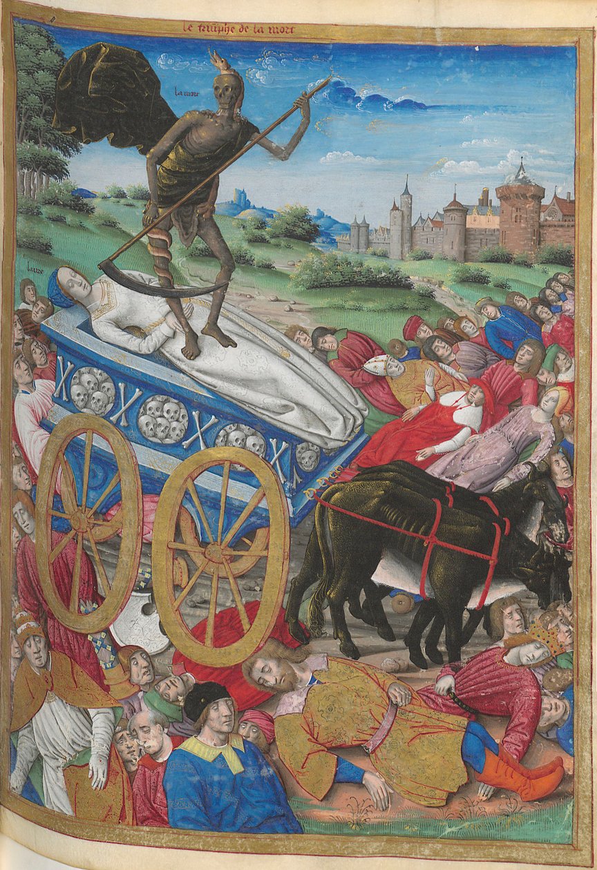 A halál diadala: Laura halála. Miniatűr Pétrarque-ból, Les Triomphes, 1500-1505. alkotó: Jean Serpin