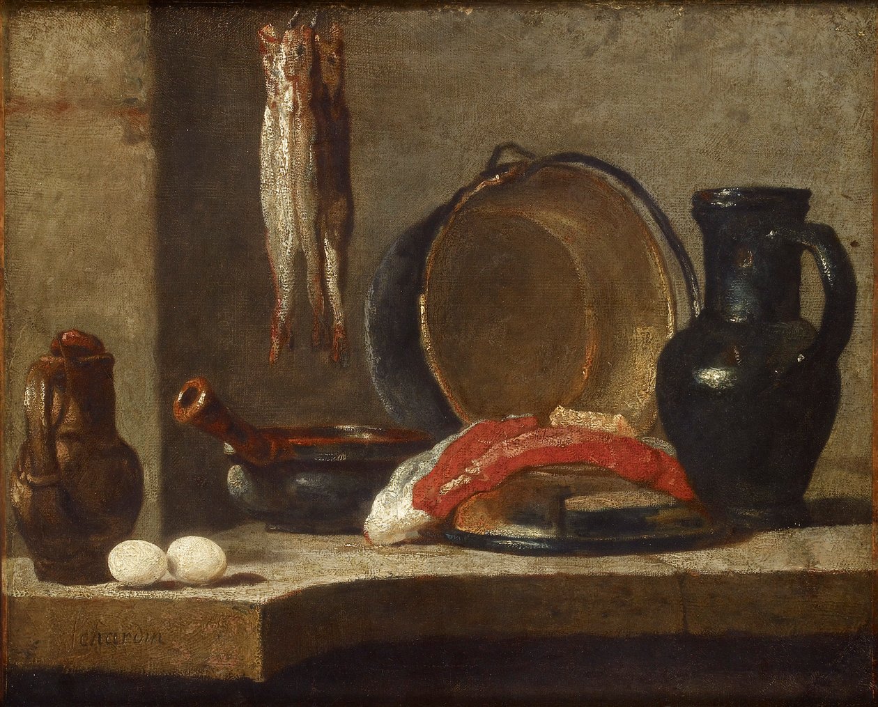 Konyhai eszközök csendélete, c1733-1734 alkotó: Jean Baptiste Simeon Chardin