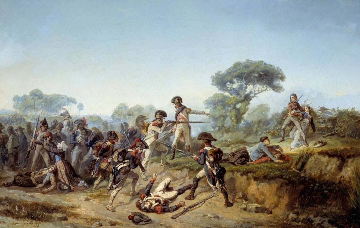 A bosszúháború Charles de bois-hardy lovag (faálló, boishardy) meg akarja menteni szeretőjét (1795). Jean Soreuil festménye (1824-1871) alkotó: Jean Soreuil