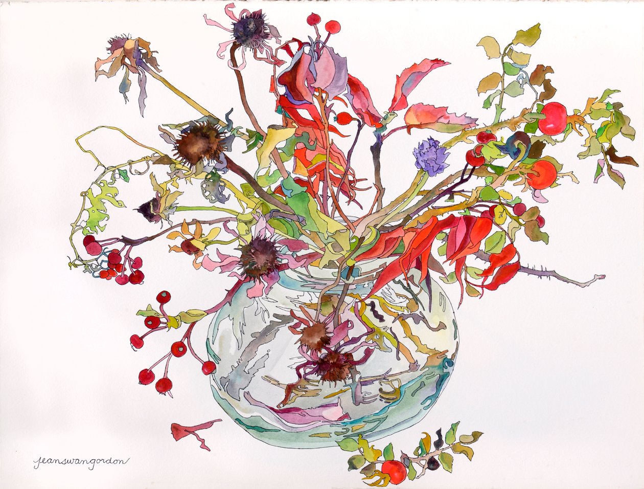 Last of Autumn Color in Glass Bowl (akvarell és tinta, papír) alkotó: Jean Swan Gordon