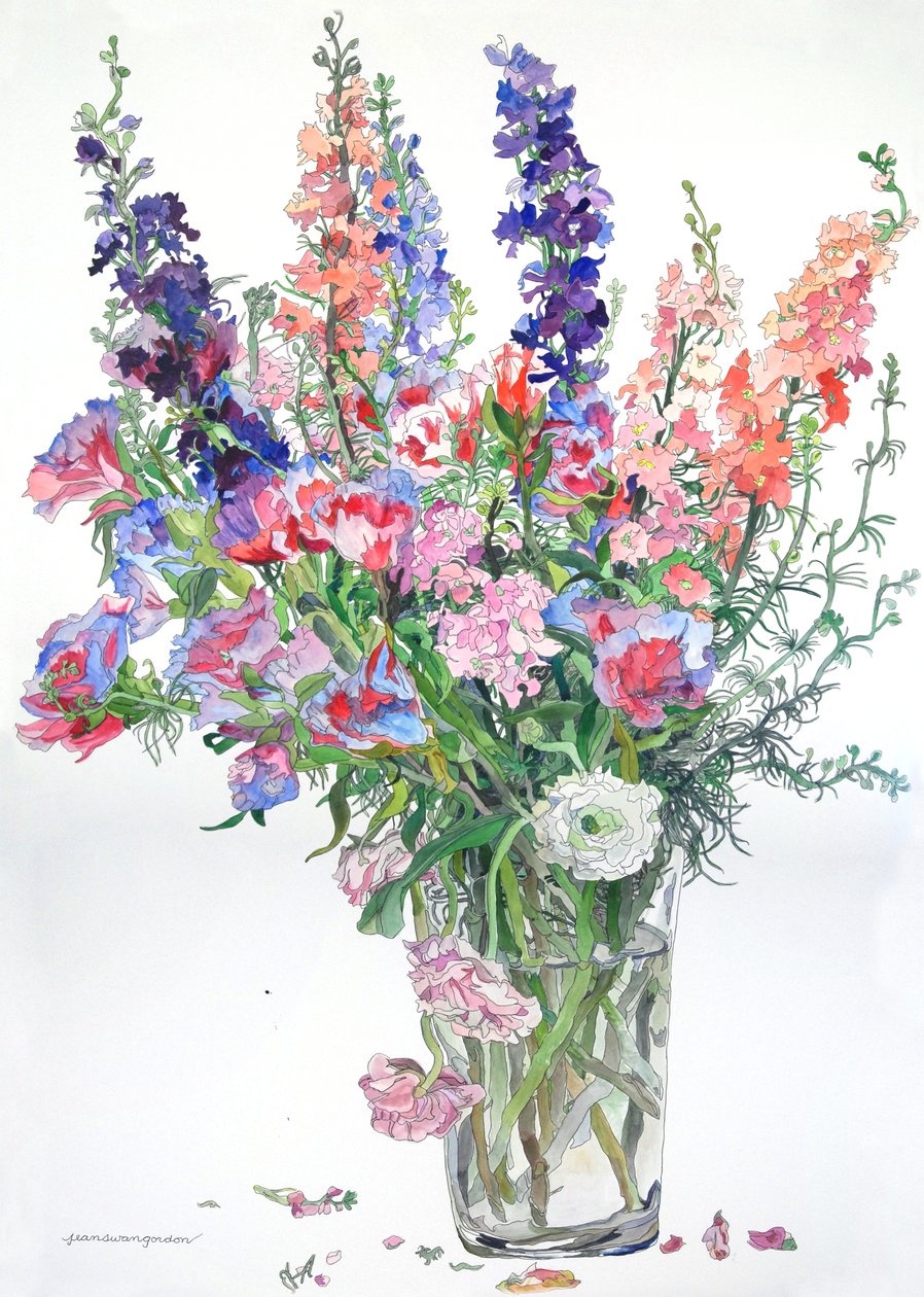 Ranunculus, Godetia, Delphiniums, 2000 (akvarell és tinta, papír) alkotó: Jean Swan Gordon