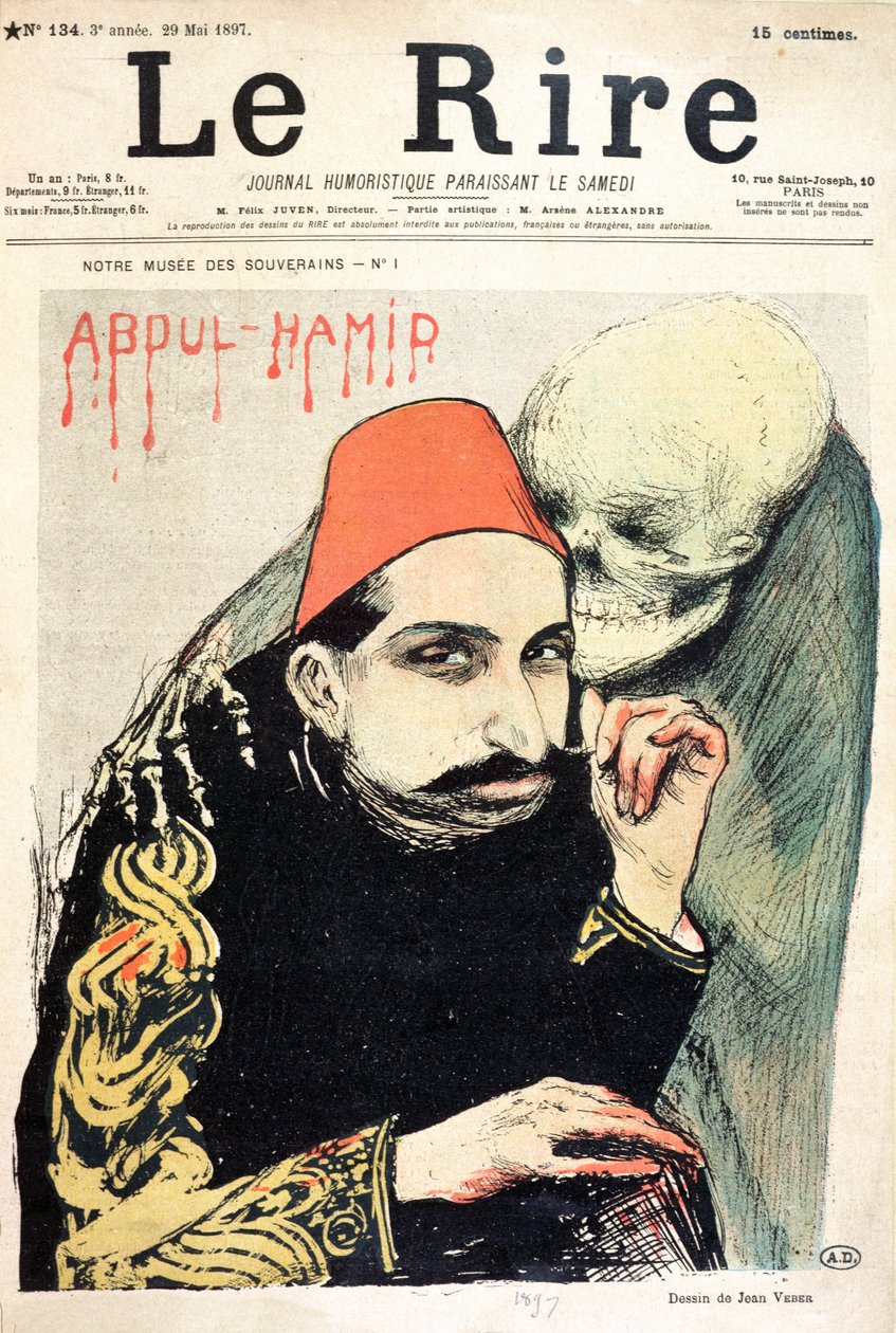 II. Abd al-Hamid (1842-1918) karikatúrája a "Le Rire" 1897. május 29-i számából. alkotó: Jean Veber