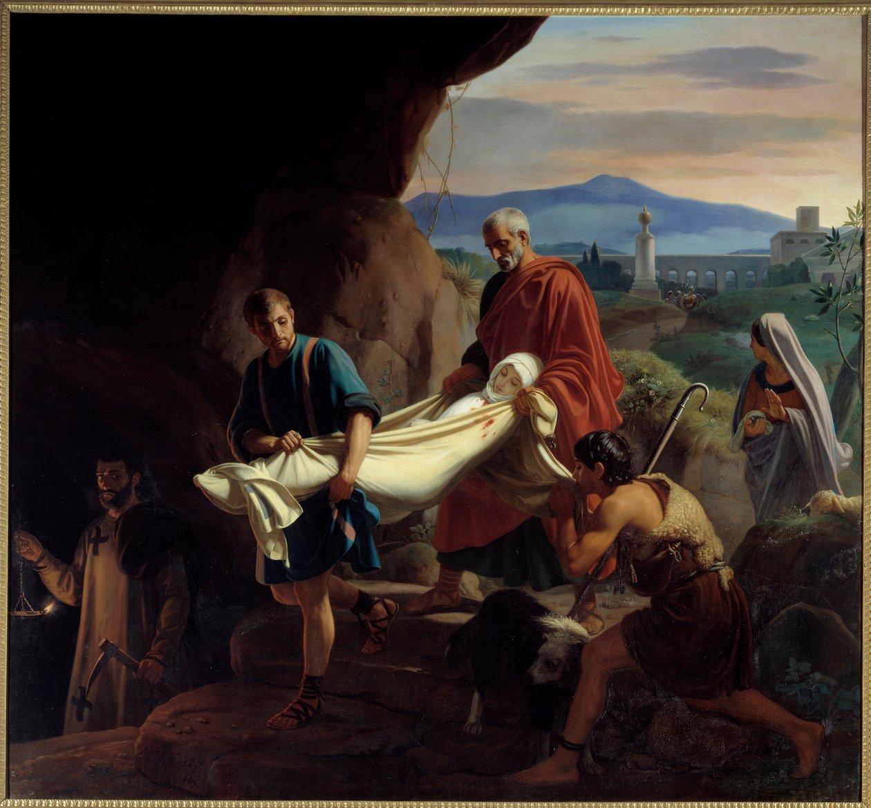 Egy fiatal keresztény nő temetése a római katakombákban az üldözés idején. Victor Schnetz festménye (1787-1870) alkotó: Jean Victor Schnetz