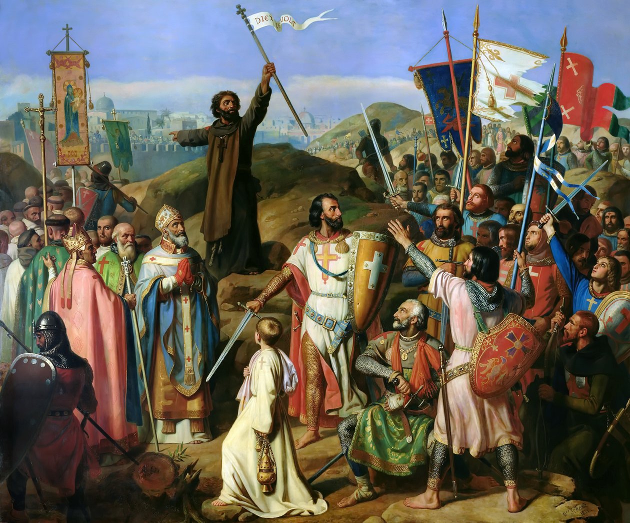 A keresztesek mezítlábas körmenete Jeruzsálem városfalai körül, 1099. július 14. alkotó: Jean Victor Schnetz